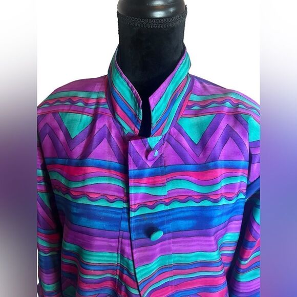 VINTAGE GREGOR GEOMETRIC 80s/90s WINDBREAKER JACKET SIZE SMALL UNISEX - Picture 4 of 12